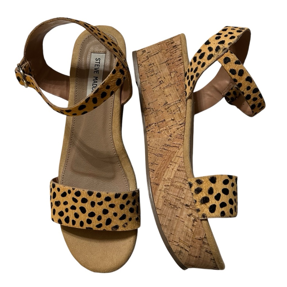 Steve Madden Mabli wedge sandals haired hide cheetah cork platform 10